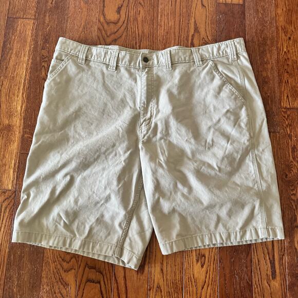 Carhartt Mens 44 Relaxed Fit Flat Front Rugged Flex Canvas Work Short Tan - Picture 3 of 12